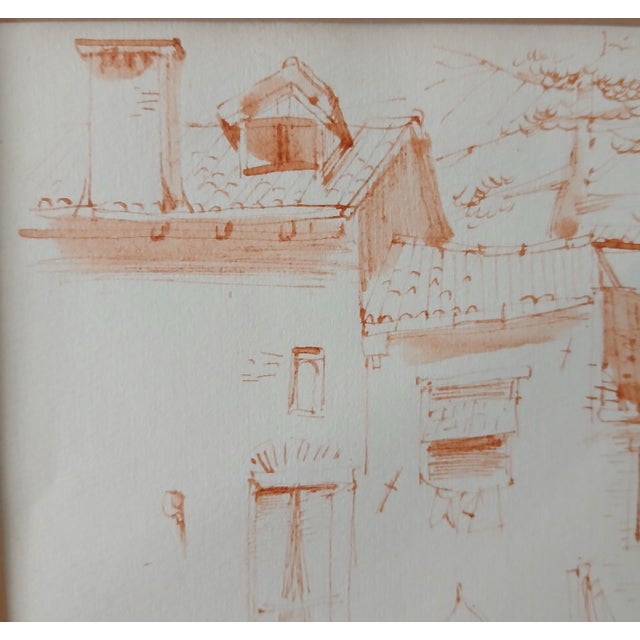 1960s Luigi Bosa Sepia Ink Drawing Venetian Gondolas 1961 For Sale - Image 5 of 9