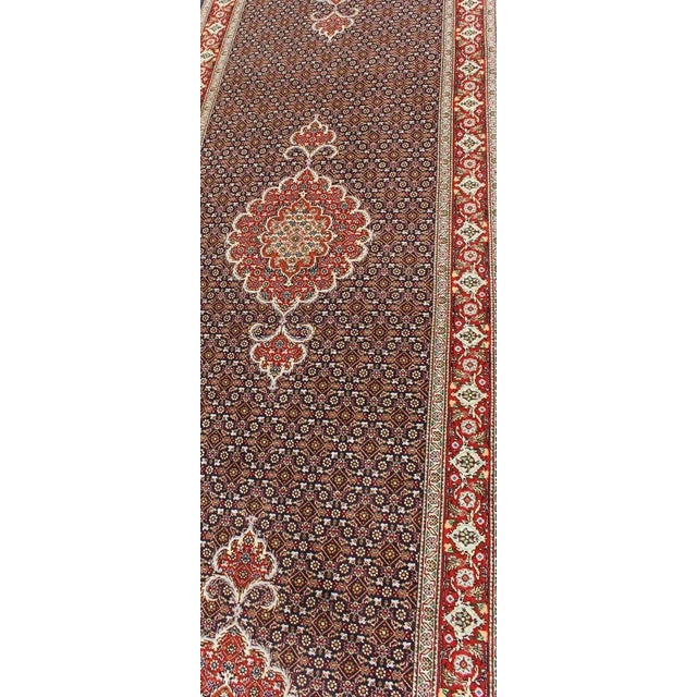 Vintage Persian Tabriz Runner Featuring Central Medallion Motifs on Navy Field 2'7 X 12'7 For Sale In Atlanta - Image 6 of 13