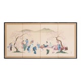 1985 Tanaka Ohen, C. O. A., Shōwa Era Japanese Byobu Screen "Cherry Viewing" For Sale