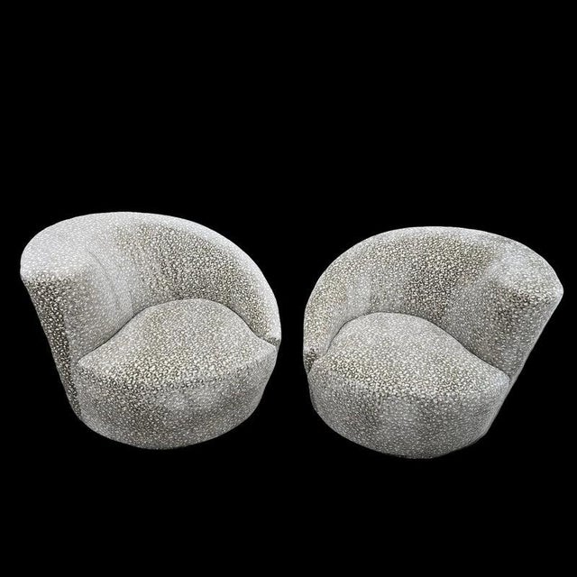 Mid Century Modern Vladimir Kagan For Directional Nautilus Asymmetrical Swivel Lounge Chairs in Velvet Chenille- Pair...
