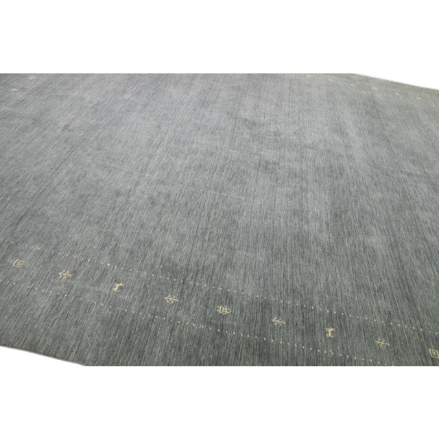 2020s Modern Gabbeh Style Gray Hand-Loom Minimalist Pattern Wool Rug For Sale - Image 5 of 11