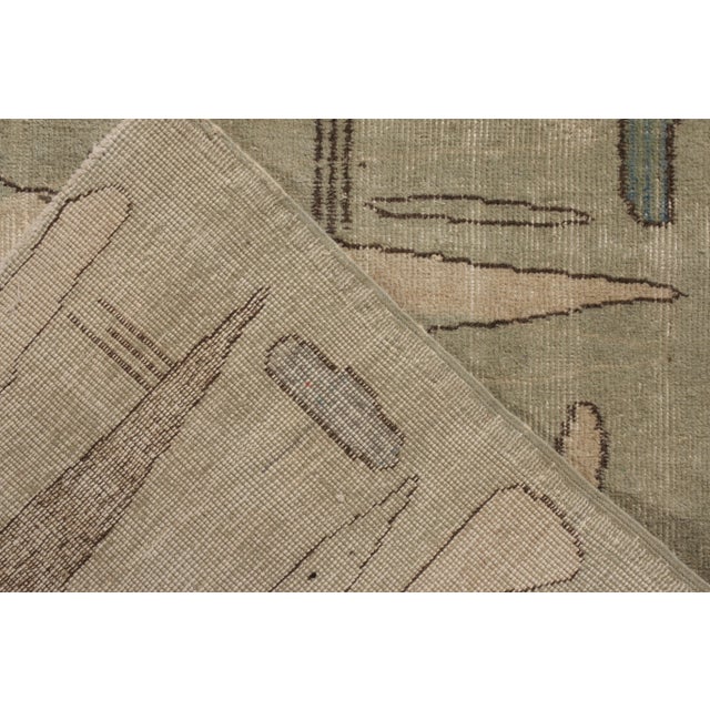 Hand-Knotted Vintage Deco Rug in Green, Beige-Brown Geometric Pattern For Sale In New York - Image 6 of 6