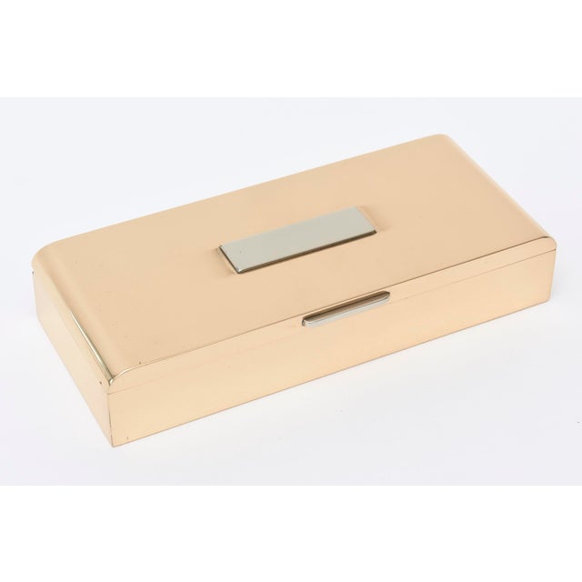 Mid-Century Modern Art Deco Bronze and Silver Plate Hinged Box With Wood Interior by Silver Crest For Sale - Image 3 of 10