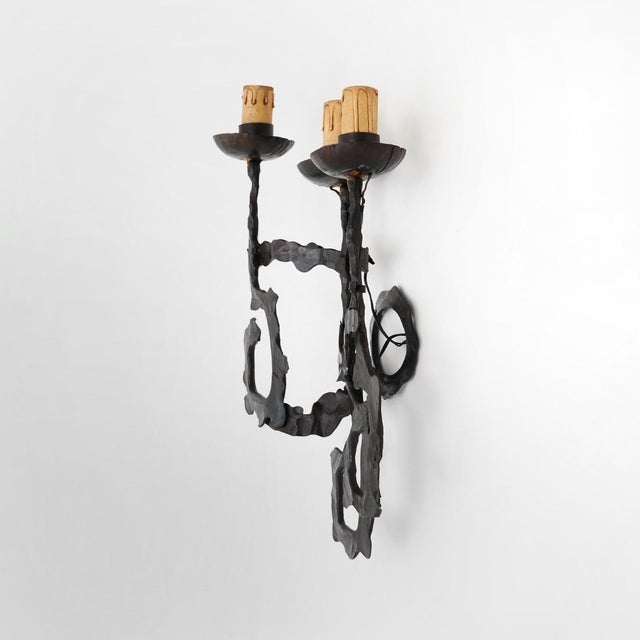 Black Brutalist Wrought Iron Wall Lamps, 1960s, Set of 2 For Sale - Image 8 of 15