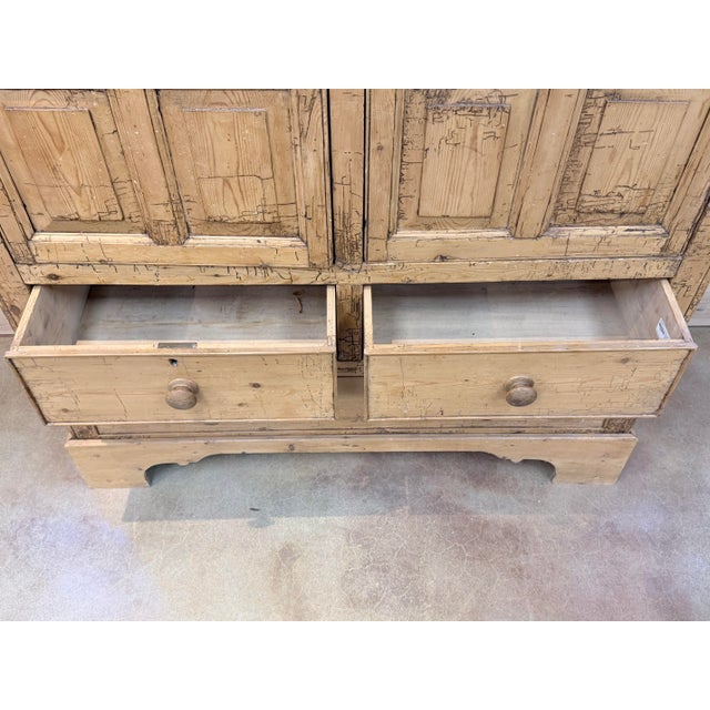 Wood Antique 19th Century Irish Scrub Pine Two-Door Clothing Armoire With Three Drawers For Sale - Image 7 of 11