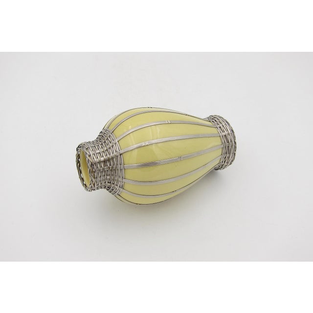 Japanese Vintage Meiji Japanese Art Pottery Vase With Silver Basketweave Wire Overlay For Sale - Image 3 of 8