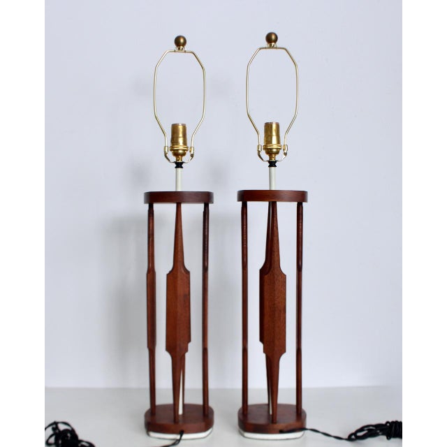 1950s Tall Tony Paul for Westwood Walnut & White "Catkin" Table Lamps, 1950s - A Pair For Sale - Image 5 of 17