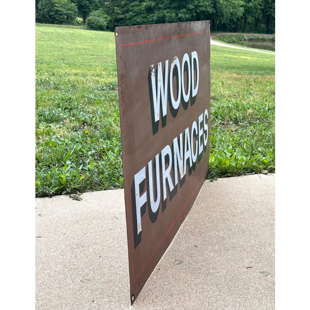 Brown Hand Painted Advertising Metal Sign Wood Furnaces For Sale - Image 8 of 12