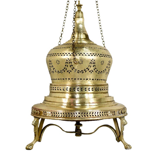 Moorish Botafumeiro Reliquary Thurible Censer in Pierced Brass For Sale