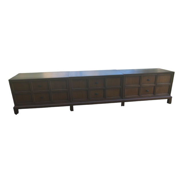 1960s Henredon "Custom Folio Three" 102" Modular Brutalist Credenza / Media Console For Sale