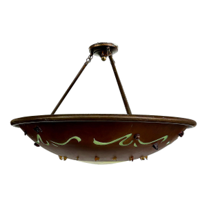 Copper Art Glass Studio Brutalist Fixture Pendant Chandelier