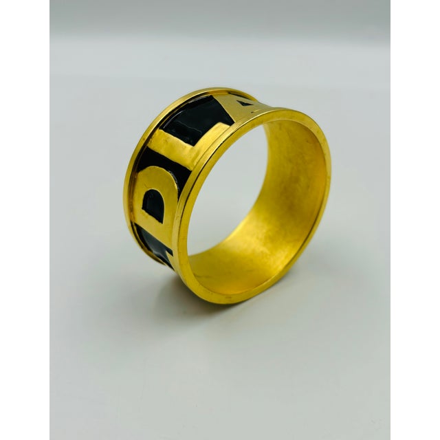 Metal Karl Lagerfeld 90s Heavy Gold-Tone Enameled Bangle Bracelet For Sale - Image 7 of 12