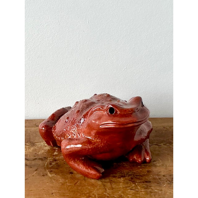 Vintage Boho Monumental Glazed Ceramic Frog For Sale - Image 4 of 12