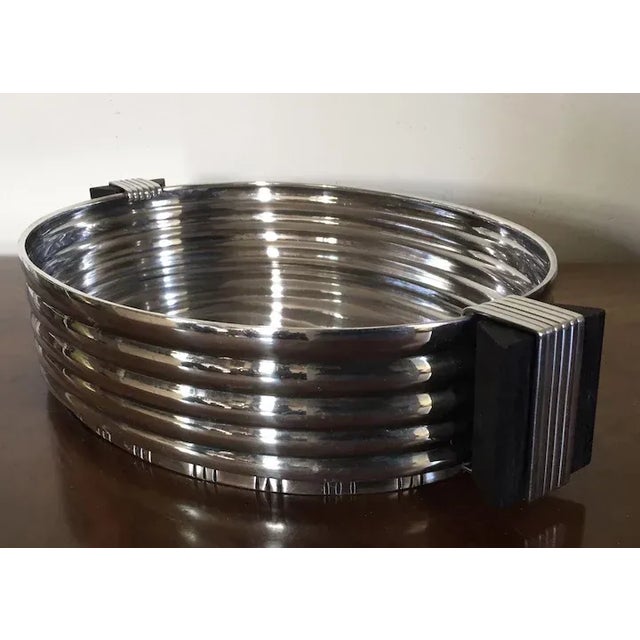 Art Deco 1920s Art Deco Silver Plate Galleried Oval Tray or Centerpiece Bowl with Exotic Wood Handles For Sale - Image 3 of 11