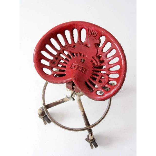 Farmhouse Vintage Industrial Rolling Stool With Cast Iron Tractor Seat For Sale - Image 3 of 18