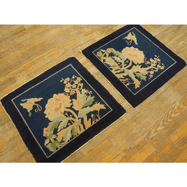 Chinese 1920s Black Floral Modern Antique Chinese Peking Rug 2' 0'' X2' 0'' Hand Knotted Wool Carpet For Sale - Image 3 of 11