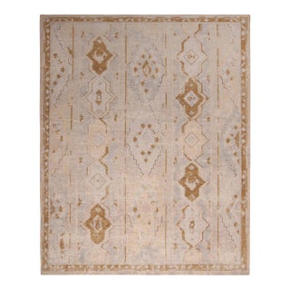 Rug & Kilim’s Oversized Rayure Boheme Rug in Ice Blue and Gold, 12x15 For Sale