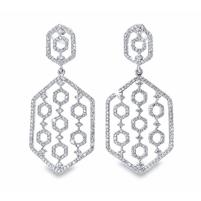 Mid 20th Century 14k White Gold Diamond Designer Drop Earrings, Pair For Sale - Image 4 of 4