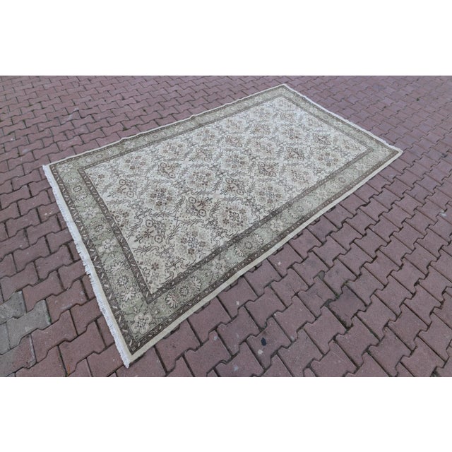 1970s Mid-Century Modern Traditional Turkish Hand Knotted Vintage Oushak Rug Size: 5.6 x 9.3 ft - 171 x 285 cm - 67 x 112...