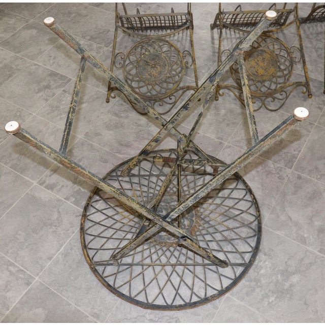 Metal 1970s Italian Bistro–Style Wrought Iron Garden Set With Four Folding Chairs For Sale - Image 7 of 18