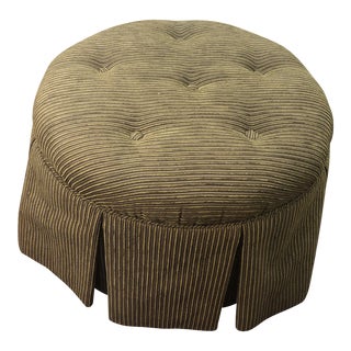 Green Tufted Corduroy Upholstered Round Ottoman For Sale