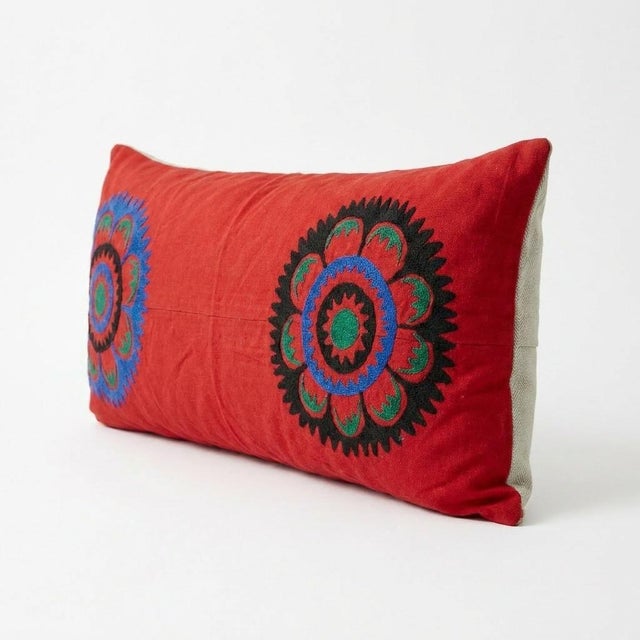 Mid-Century Modern Embroidered Suzani Bedding Pillow Cover 13'' X 27'' For Sale - Image 3 of 5