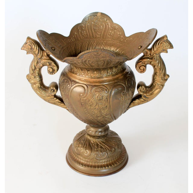 French Vintage Brass Urn Vase With Dragon Handles For Sale - Image 3 of 12