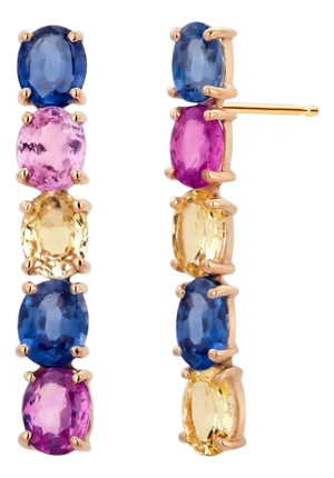 14k Yellow Gold Multi-Sapphire Drop Earrings 9.20 Carats Total Weight