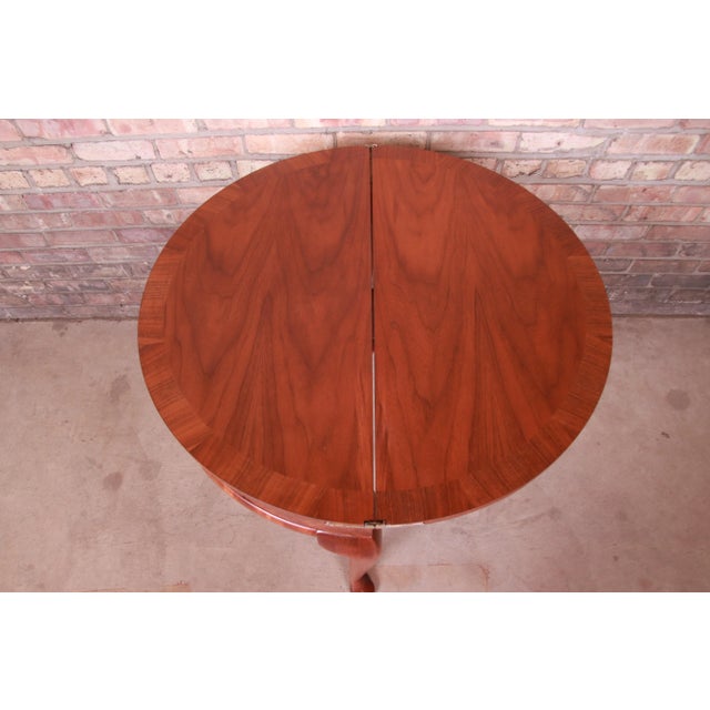 Baker Furniture Burled Walnut Queen Anne Flip Top Demilune Console Table, Newly Refinished For Sale - Image 10 of 13