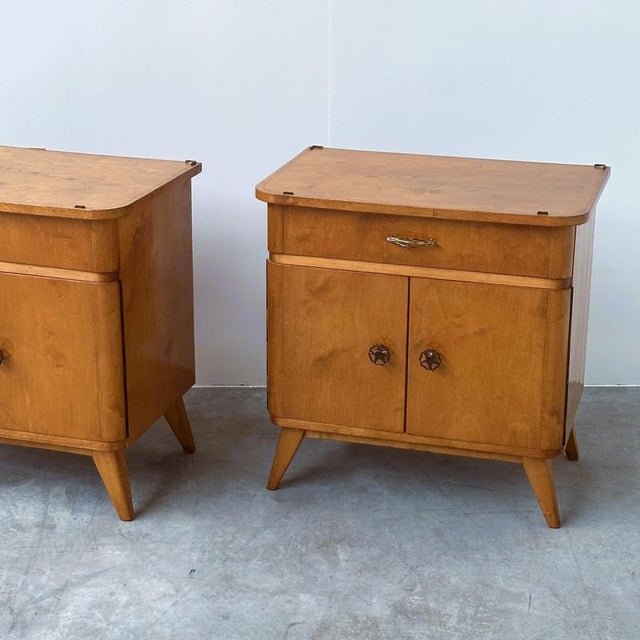 Mid-Century Bedside Cabinets with Compass Legs, 1950s, Set of 2 For Sale - Image 11 of 13