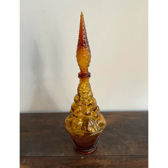 Vintage Italian Empoli Amber Glass Decanter For Sale - Image 4 of 11