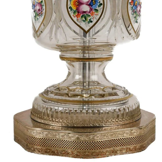 Mid 20th Century Regency Style Bohemian Cut Crystal Gilt Floral Lamps – Hand-Painted - a Pair For Sale In Greensboro - Image 6 of 9