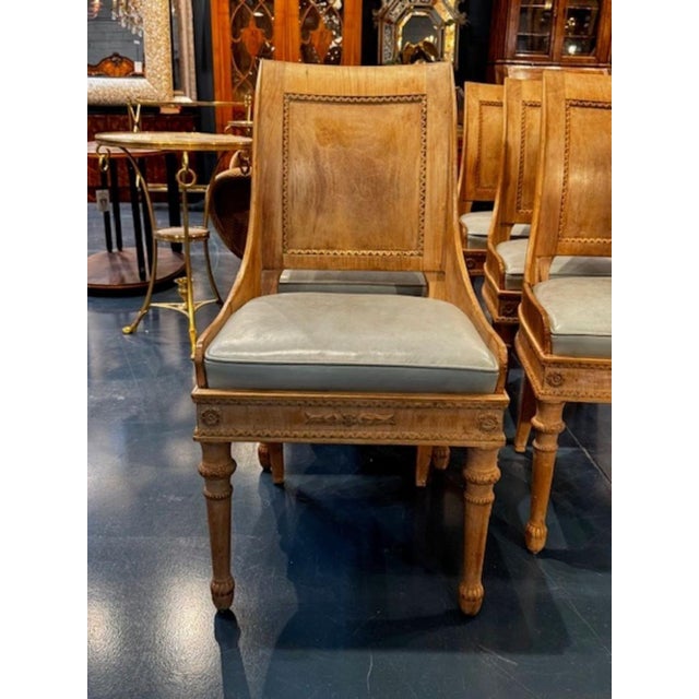 Tan Set of Six French Empire Carved and Bleached Mahogany Dining Chairs For Sale - Image 8 of 8