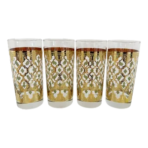 1960s Vintage Culver, Ltd. Mid-Century Modern 22k Gold and Green "Valencia" Highball Glasses - Set of 4