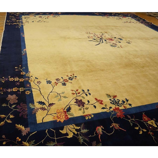 1920s Beige Foliate Floral Antique Chinese Peking Rug 13'2" X 14' Knotted Wool Carpet For Sale - Image 12 of 13
