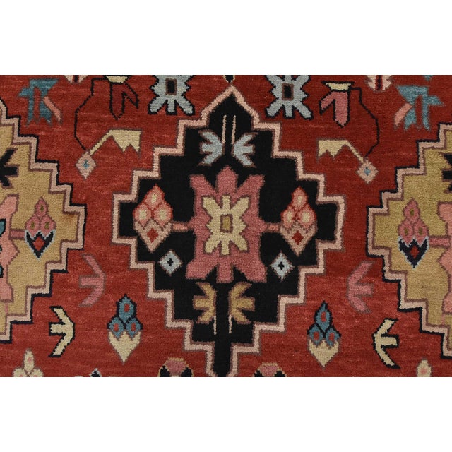 Heriz Rug 5’10” X 9’1” Red Wool Vintage Tribal Hand-Knotted Oriental Carpet For Sale - Image 12 of 15