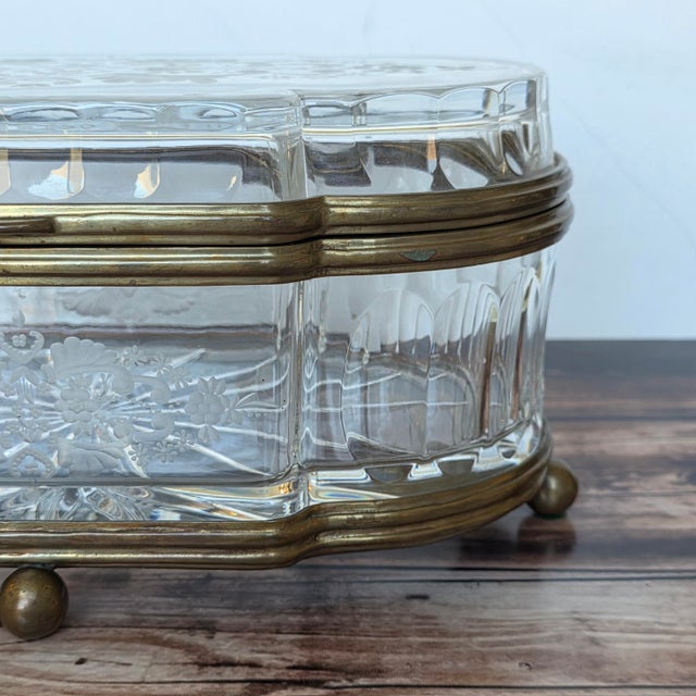 Brass Late 20th Century Oversized Polish Lead Crystal and Brass Ormolu Jewelry Casket For Sale - Image 8 of 14