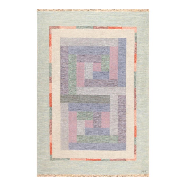 Nazmiyal Collection Signed Vintage Scandinavian Kilim Rug For Sale
