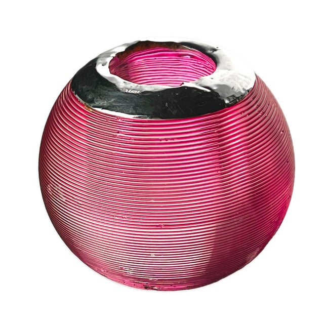A Victorian match striker in a rare cranberry pink ribbed glass. The sterling silver collar is marked with English...