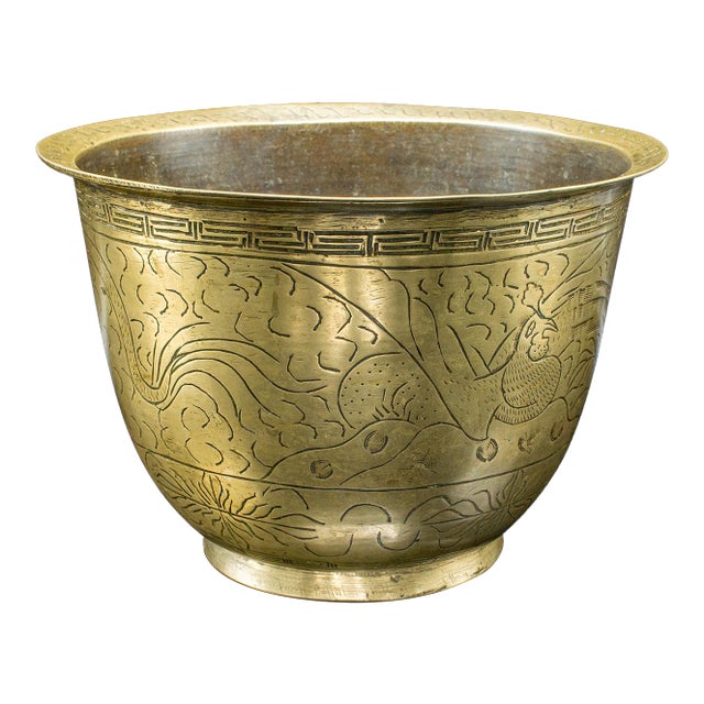 Antique Jardiniere Dish, Japanese, Meiji, Bronze, Decor, Planter Bowl, Victorian For Sale