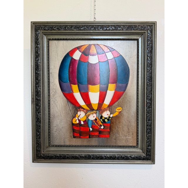 Early 21st Century Large Roybal Oil Painting Children Balloon Whimsical Framed Canvas For Sale - Image 5 of 10