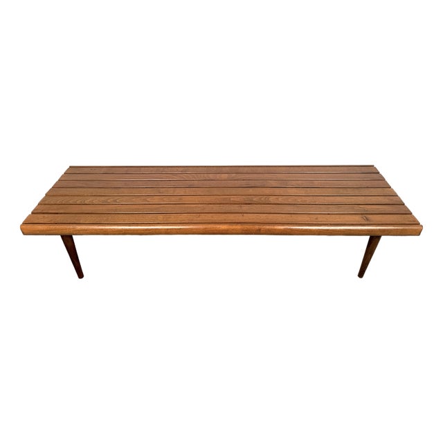 Lovely Mid-Century Modern Walnut Slat Bench For Sale