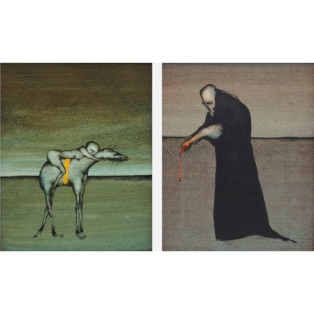 Gertrude Degenhardt, Two Fantastic Scenes, 1970, Oil on Hardboard, Set of 2 For Sale - Image 11 of 11