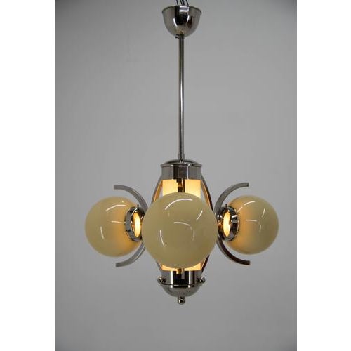 Art Deco Chandelier in Glass and Nickel, Europe, 1930s For Sale - Image 10 of 13