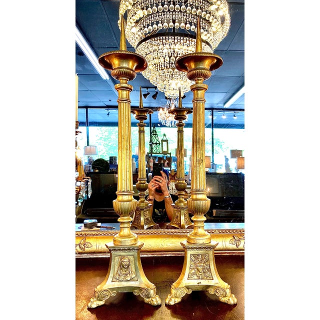 Brass 19th. Century Brass Cathedral Candlesticks - a Pair For Sale - Image 8 of 8