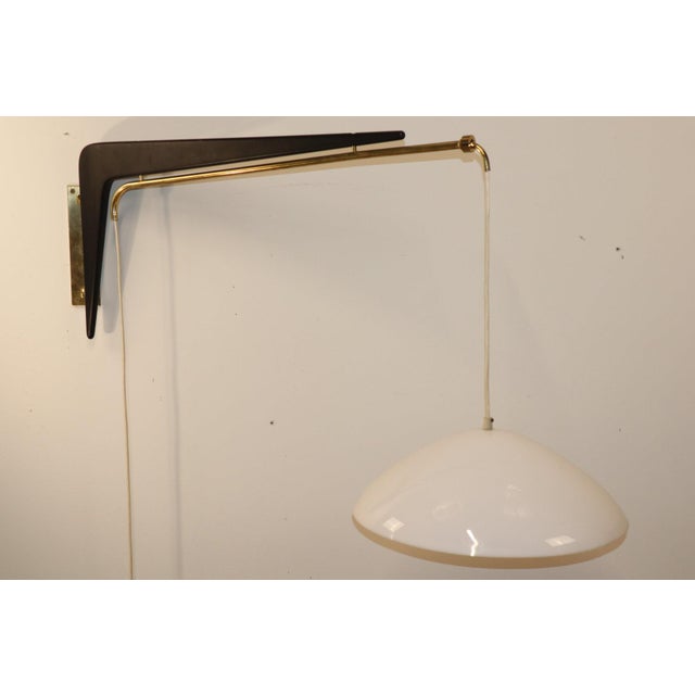 Mid-Century Modern 241P Wall Light in Acrylic Glass, Teak, and Brass from Robert Mathieu, 1950s For Sale - Image 3 of 18