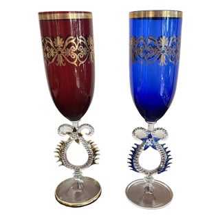 Italian Glasses in Murano Glass, 1980, Set of 2 For Sale