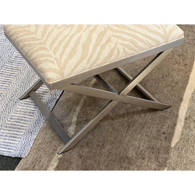 Silver Ethan Allen Xanadu Upholstered Cross Brace Ottoman+Stool, a Pair For Sale - Image 8 of 13