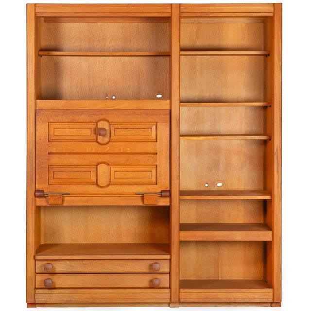 Guillerme et Chambron Guillerme Et Chambron Oak Secretary Desk Bookcase, France Circa 1960 For Sale - Image 4 of 16