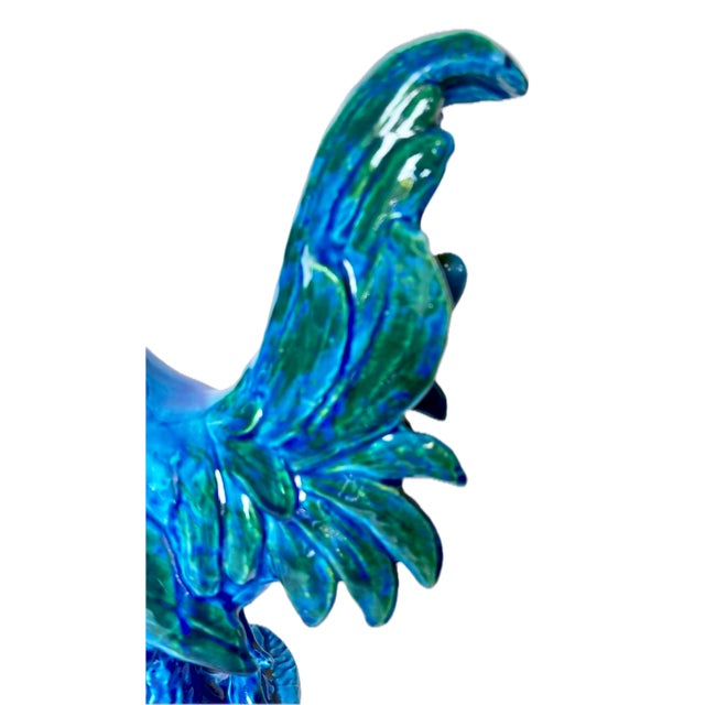 Blue Vintage Italian Blue & Green Ceramic Rooster Figurine For Sale - Image 8 of 9